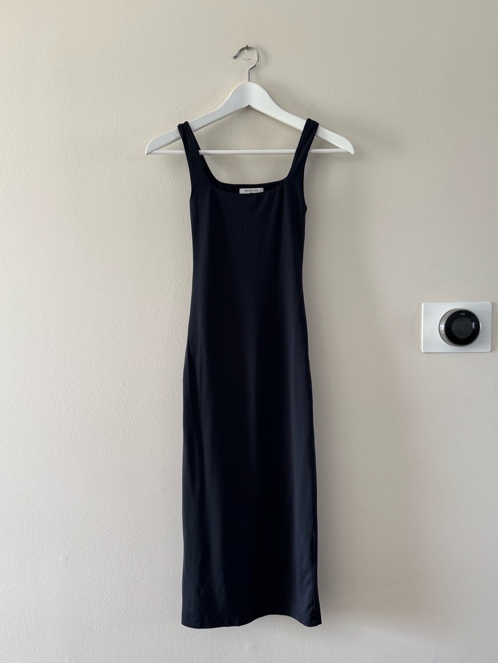 Aritzia Babaton Contour: Black Midi Square-Neck Slip Dress